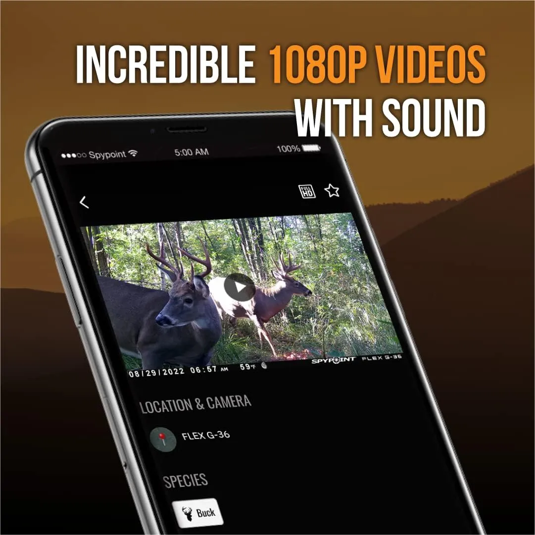 SPYPOINT Flex G-36 Camo - Outdoor Cellular Trail Camera,1080p Video with Sound, 36 Megapixels, 0.3S Trigger Speed, 100 Flash and Detection Range with Improved Battery Life