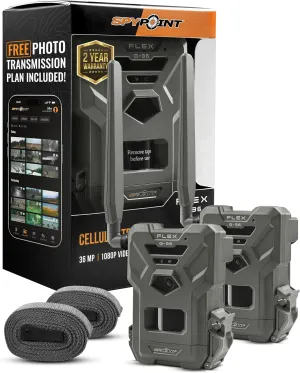 SPYPOINT Flex G-36 Cellular Trail Camera, 36MP Photos and 1080p Videos with Sound, GPS Enabled, Dual-Sim LTE Connectivity, 100' Flash & Detection Range, Responsive Trigger up to .3S (2 Pack)
