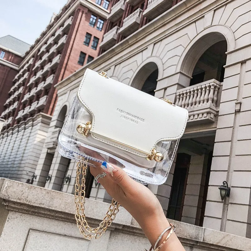 Square New Small Messenger Design Bags Transparent Brand Handbags Female Clear Fashion Smart technology High-performance Bag Shoulder Composite Women PU