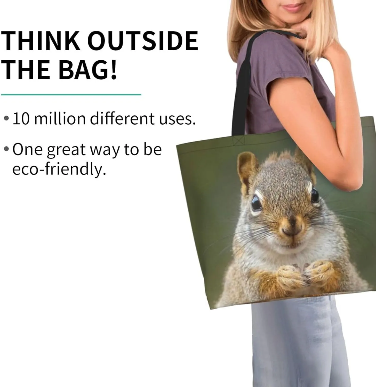 Squirrel Canvas Tote Bag Cute Shoulder Bag Handbag Casual Animal Grocery Bags Cute Animals Bag for Outdoor