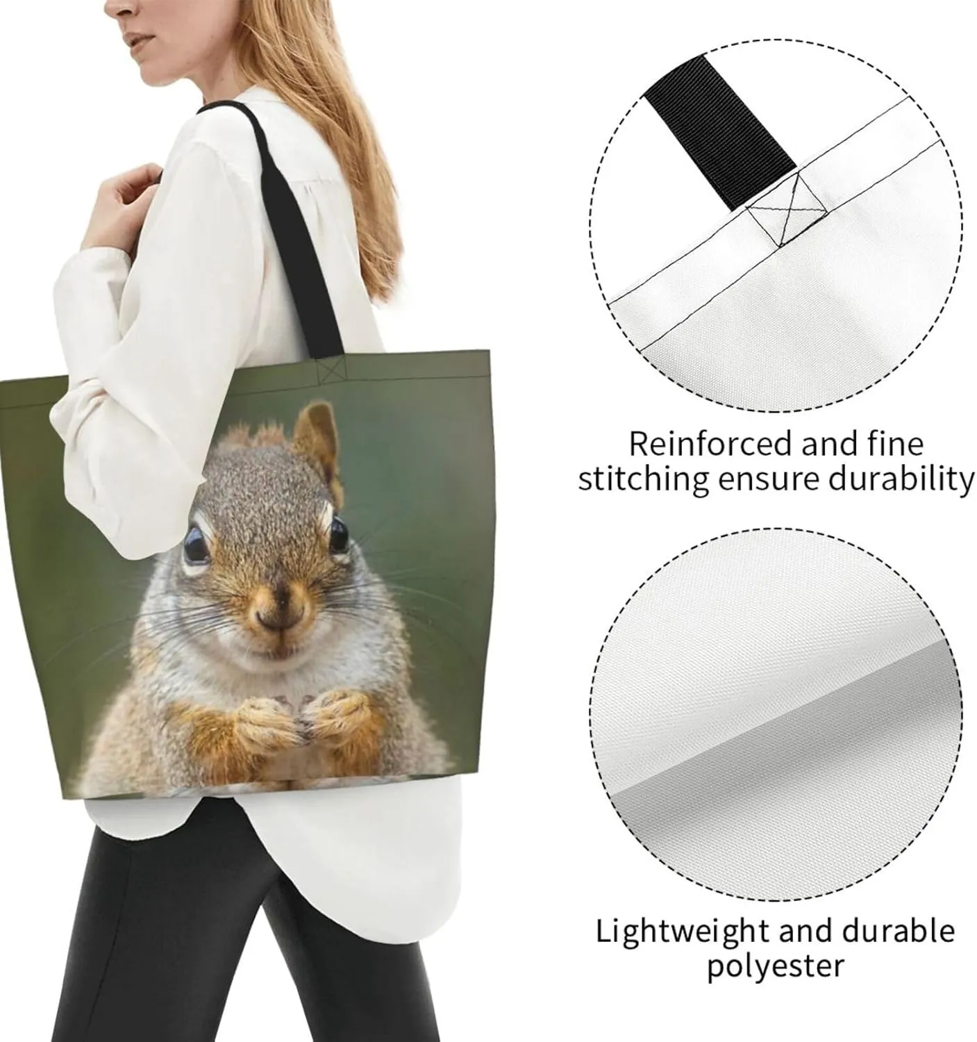 Squirrel Canvas Tote Bag Cute Shoulder Bag Handbag Casual Animal Grocery Bags Cute Animals Bag for Outdoor