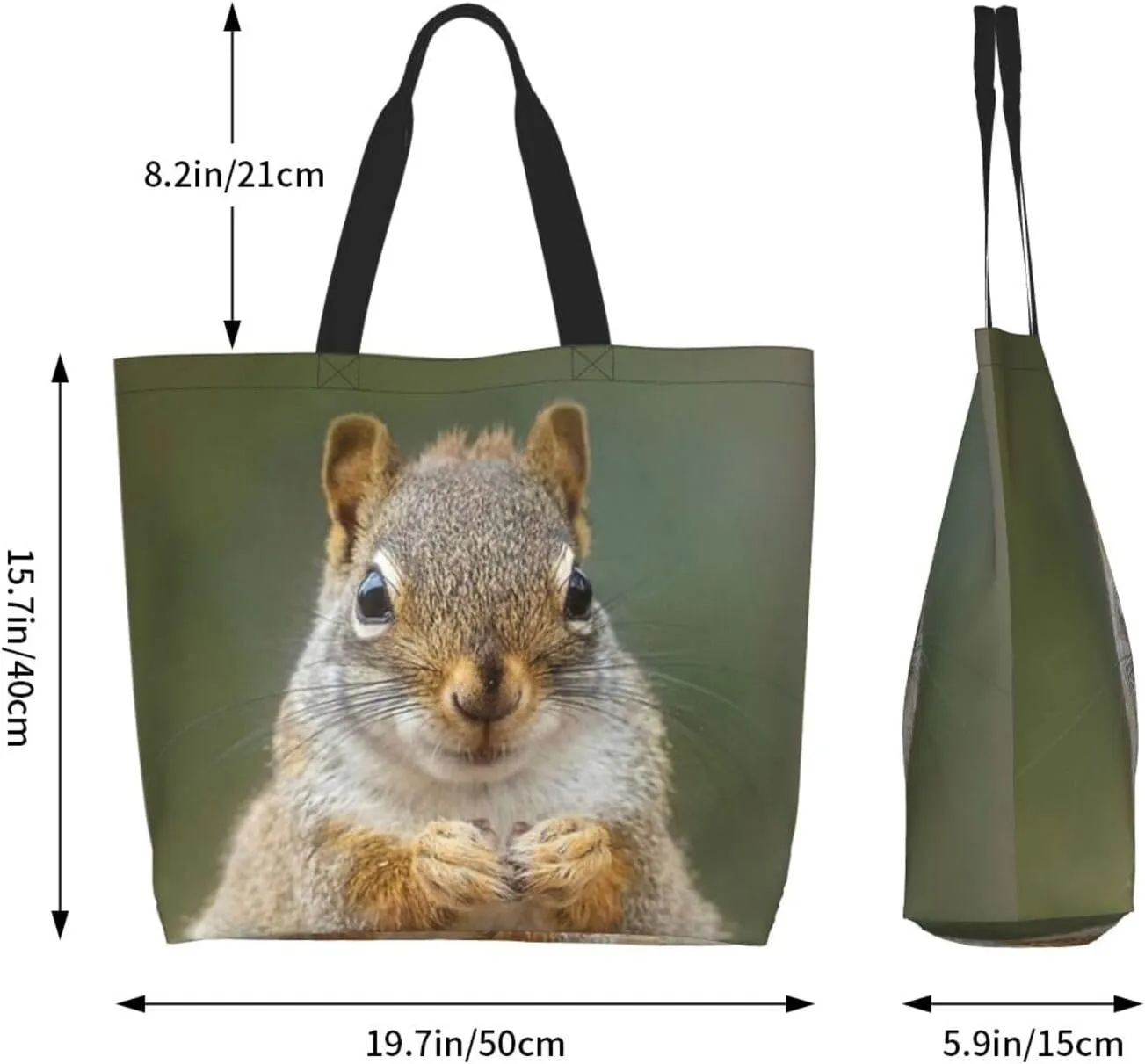 Squirrel Canvas Tote Bag Cute Shoulder Bag Handbag Casual Animal Grocery Bags Cute Animals Bag for Outdoor