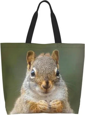 Squirrel Canvas Tote Bag Cute Shoulder Bag Handbag Casual Animal Grocery Bags Cute Animals Bag for Outdoor