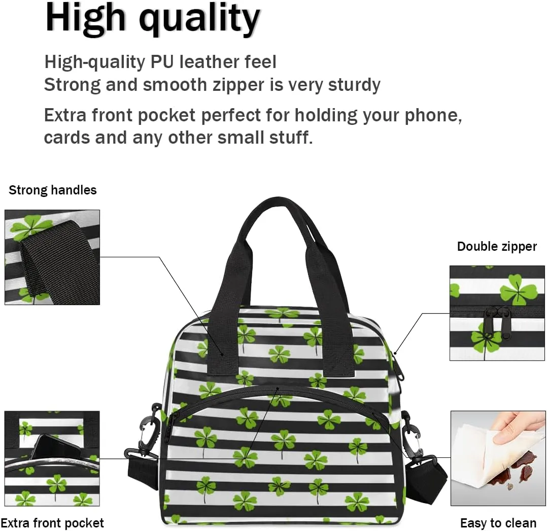 St. Patrick's Day Green Clover Leaf Irish Shamrock Insulated Lunch Bag for Women Men Adults Large Reusable Lunch Box Leakproof Portable Cooler Tote Bags with Adjustable Shoulder Strap