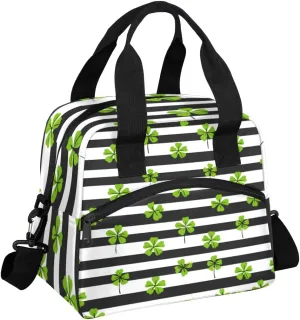 St. Patrick's Day Green Clover Leaf Irish Shamrock Insulated Lunch Bag for Women Men Adults Large Reusable Lunch Box Leakproof Portable Cooler Tote Bags with Adjustable Shoulder Strap