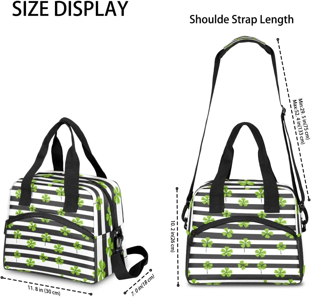 St. Patrick's Day Green Clover Leaf Irish Shamrock Insulated Lunch Bag for Women Men Adults Large Reusable Lunch Box Leakproof Portable Cooler Tote Bags with Adjustable Shoulder Strap