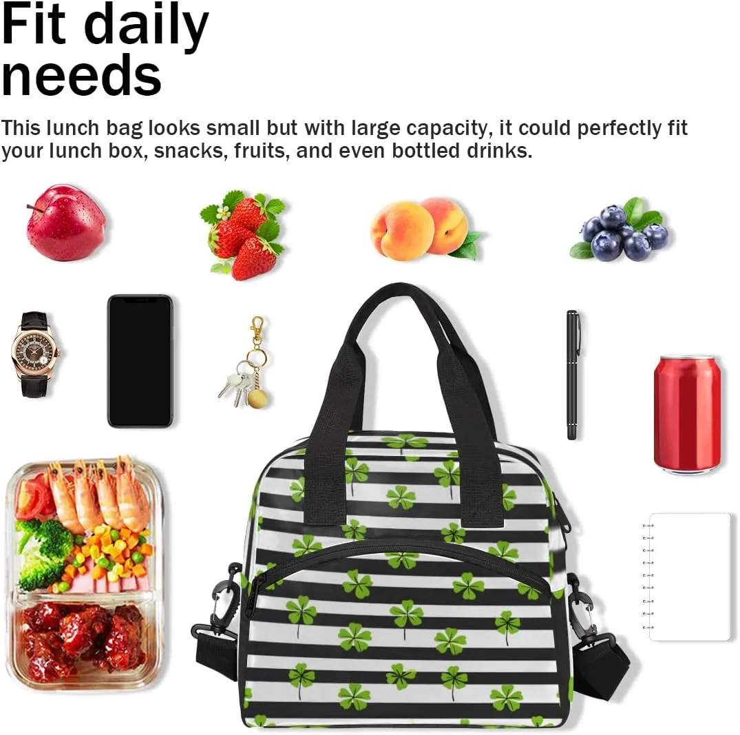 St. Patrick's Day Green Clover Leaf Irish Shamrock Insulated Lunch Bag for Women Men Adults Large Reusable Lunch Box Leakproof Portable Cooler Tote Bags with Adjustable Shoulder Strap