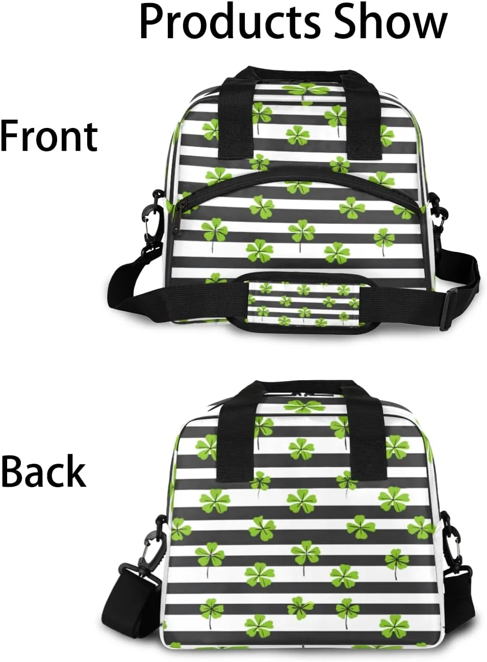 St. Patrick's Day Green Clover Leaf Irish Shamrock Insulated Lunch Bag for Women Men Adults Large Reusable Lunch Box Leakproof Portable Cooler Tote Bags with Adjustable Shoulder Strap