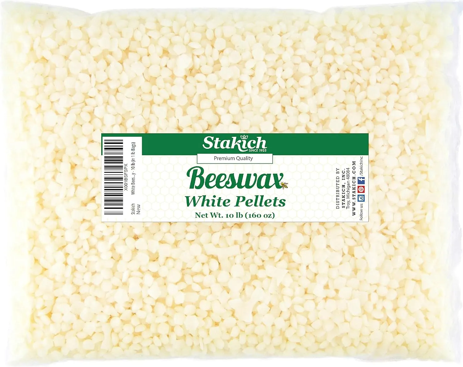 Stakich White Beeswax Pellets - Natural, Cosmetic Grade, Triple Filtered - 10 Pound (in 1 Pound Bags)…