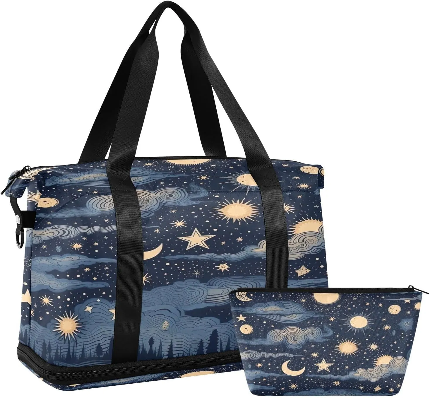 Stars and Moon Duffel Bag Lightweight Carry On Gym Bags for Travel and Weekends, Versatile Overnight Bag with Shoe Compartment