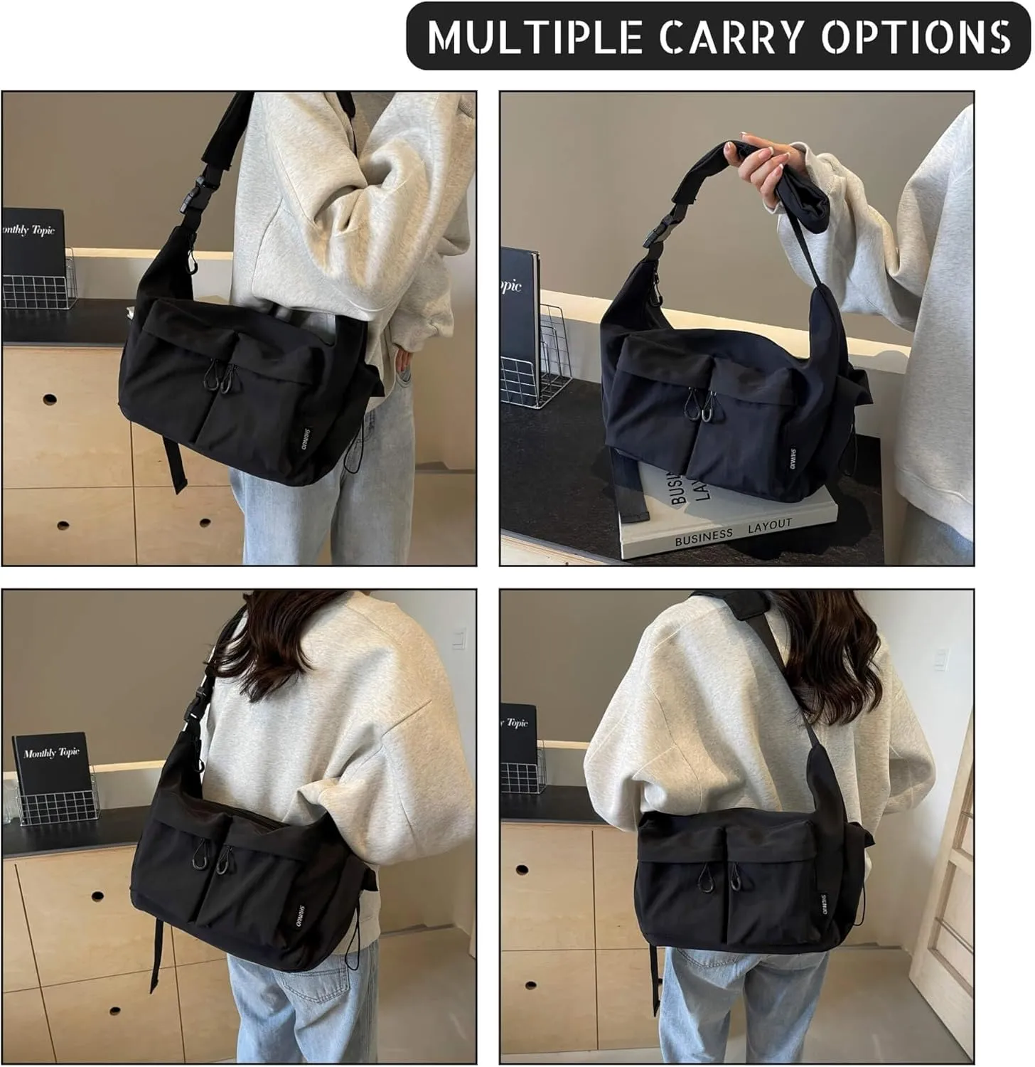 Stylish Canvas Crossbody Crescent Bag for Women, Medium Lightweight Hobo Bag