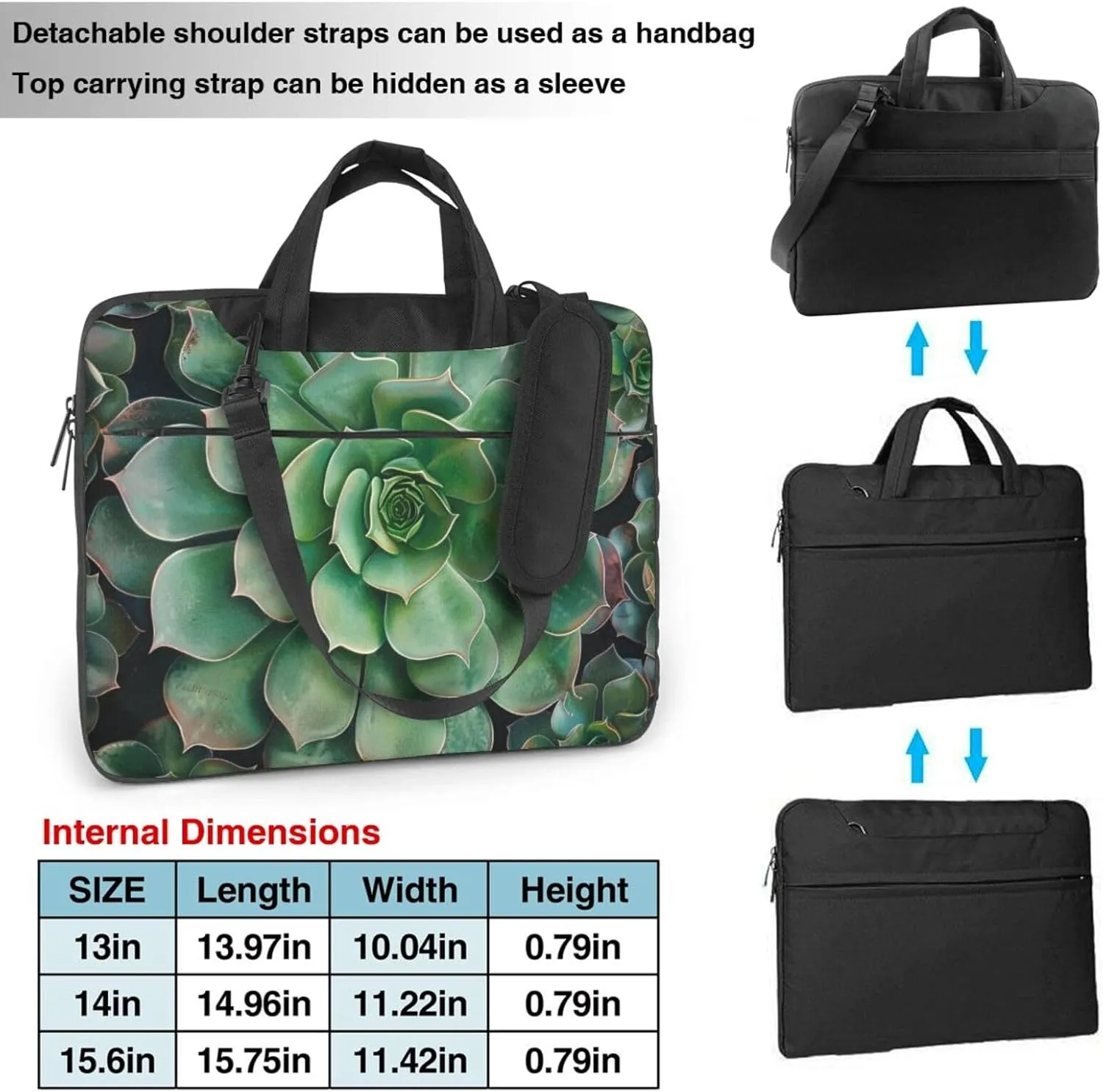 Succulents Laptop Tote Bag Travel Business Computer Bag Work Bag for Men Women Green