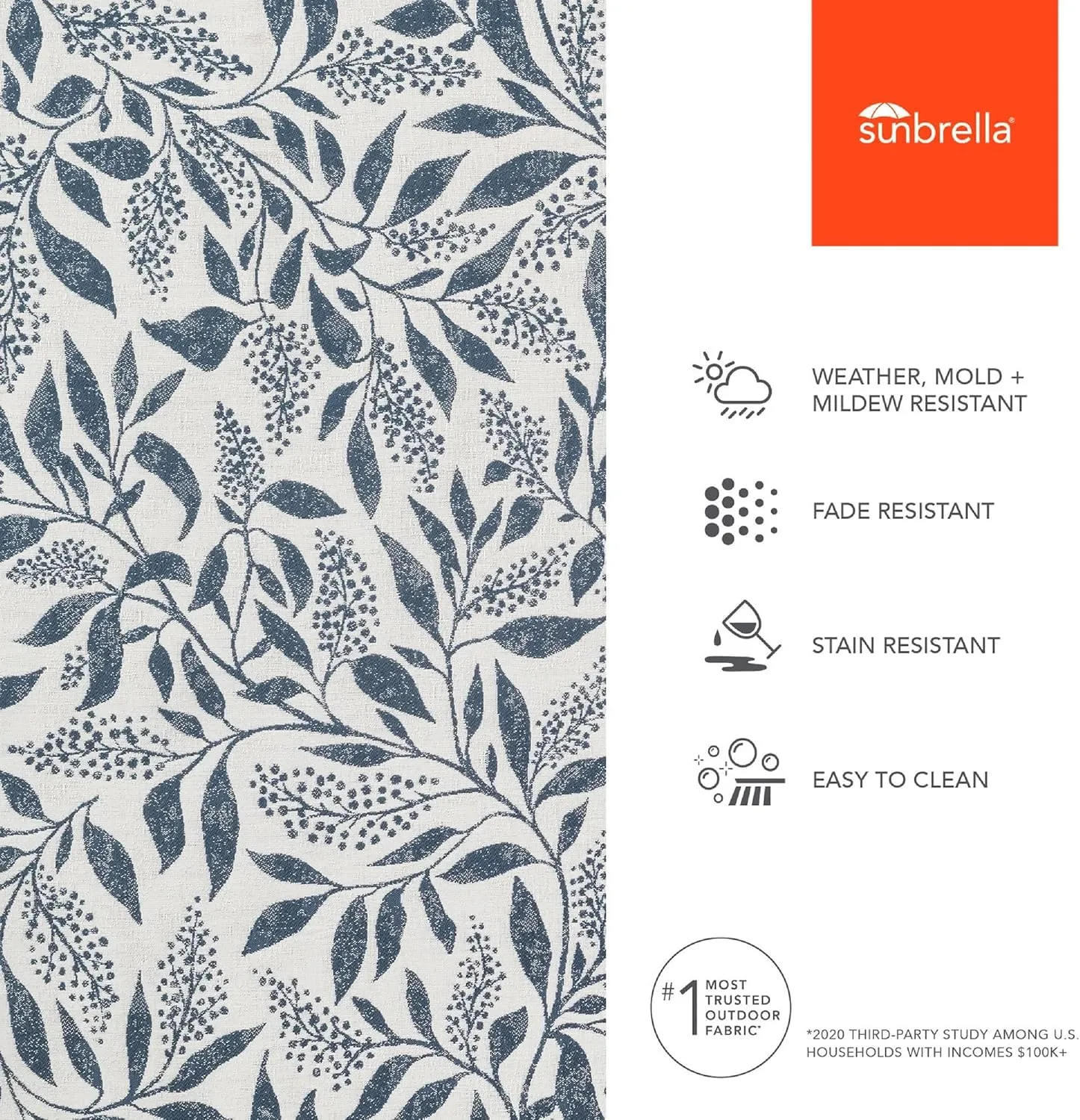Sunbrella Floral Fabric by The Yard | Official Sunbrella Seller | Indoor or Outdoor Upholstery Fabric for Chairs, Cushions, Drapery, Pillows, Furniture | Exquisite II Indigo