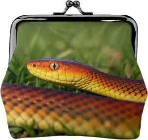 Sunlit Snakes Print PU Leather Coin Purse, Portable Mini Kiss-lock Change Purse Coin Wallets for Women Men, Keys
