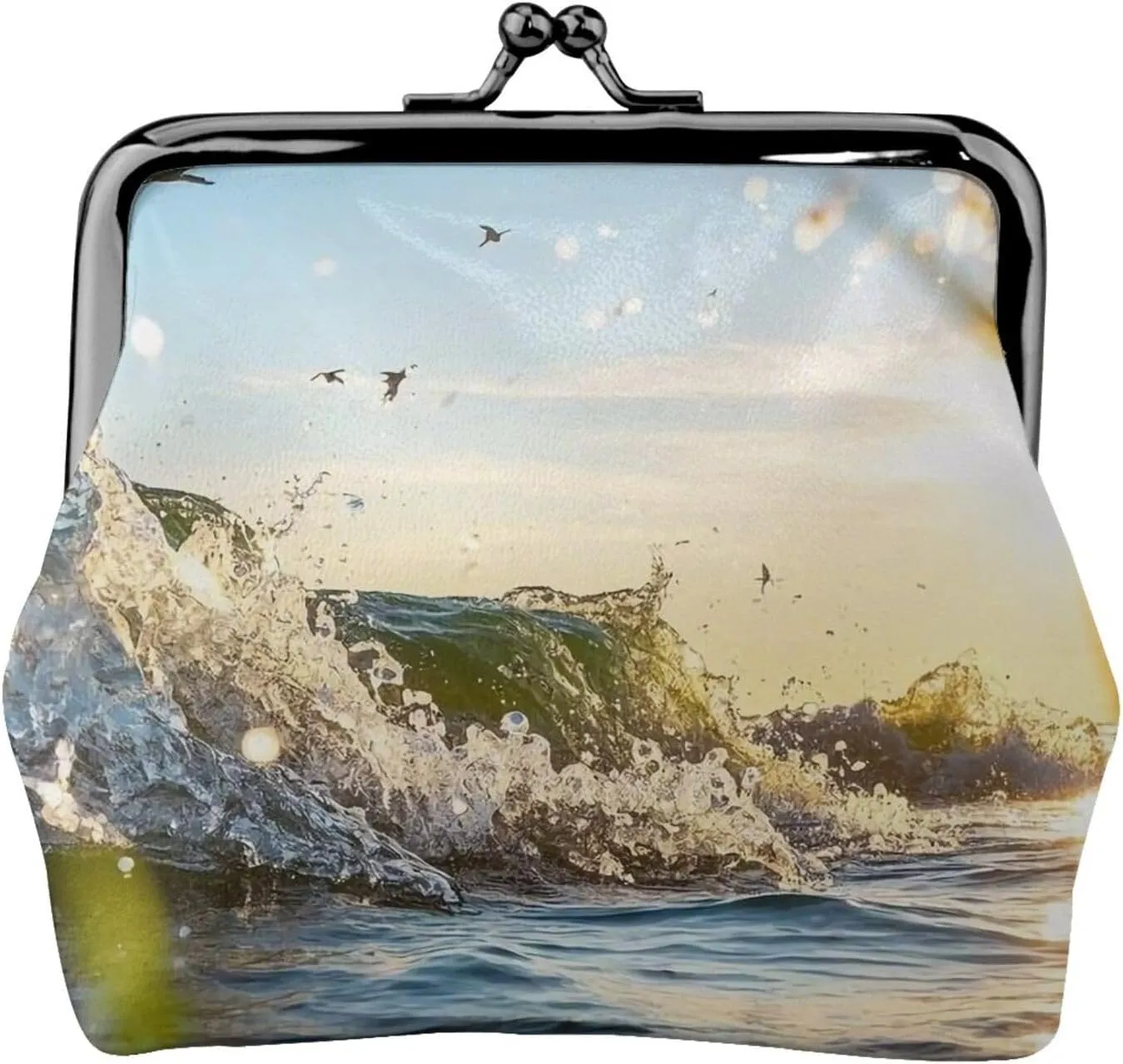 Sunlit Waters Print PU Leather Coin Purse, Portable Mini Kiss-lock Change Purse Coin Wallets for Women Men, Keys
