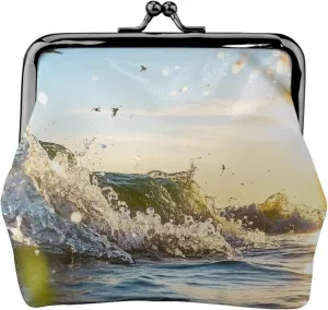 Sunlit Waters Print PU Leather Coin Purse, Portable Mini Kiss-lock Change Purse Coin Wallets for Women Men, Keys