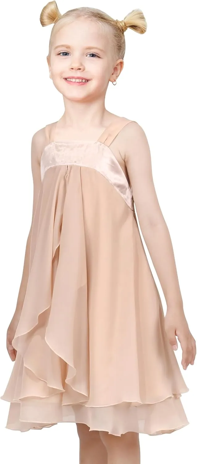 Sunny Fashion Girls Dress Sleeveless Halter Flower Multi Layer Chiffon