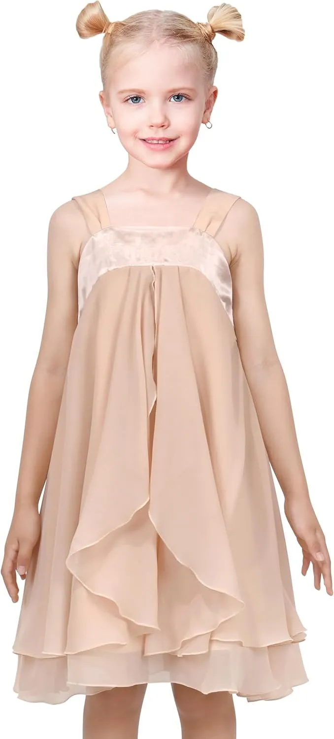 Sunny Fashion Girls Dress Sleeveless Halter Flower Multi Layer Chiffon