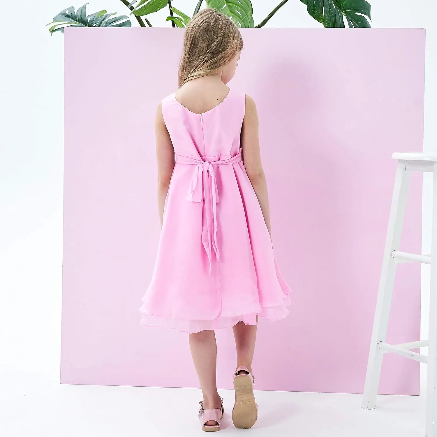Sunny Fashion Girls Dress Sleeveless Halter Flower Multi Layer Chiffon