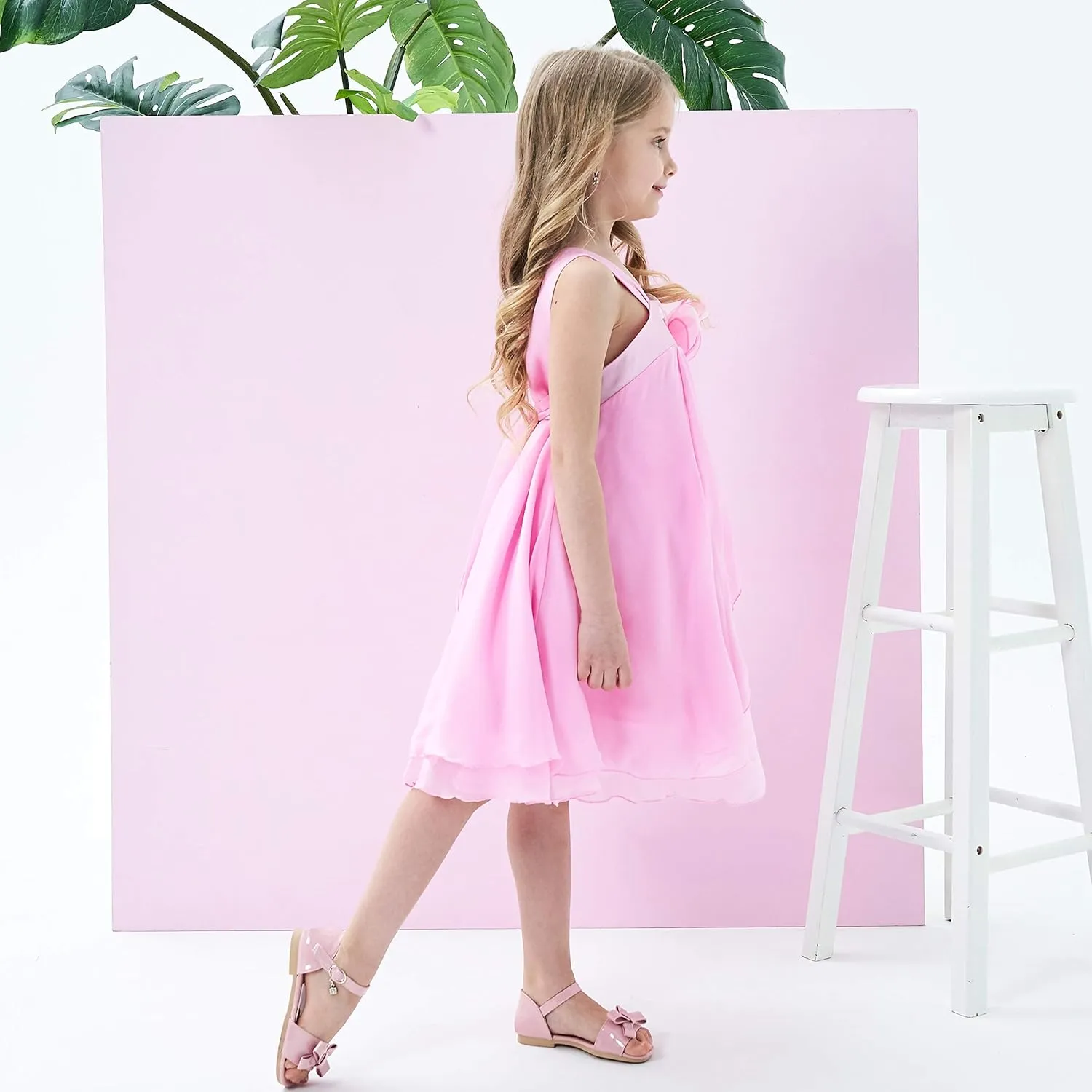 Sunny Fashion Girls Dress Sleeveless Halter Flower Multi Layer Chiffon