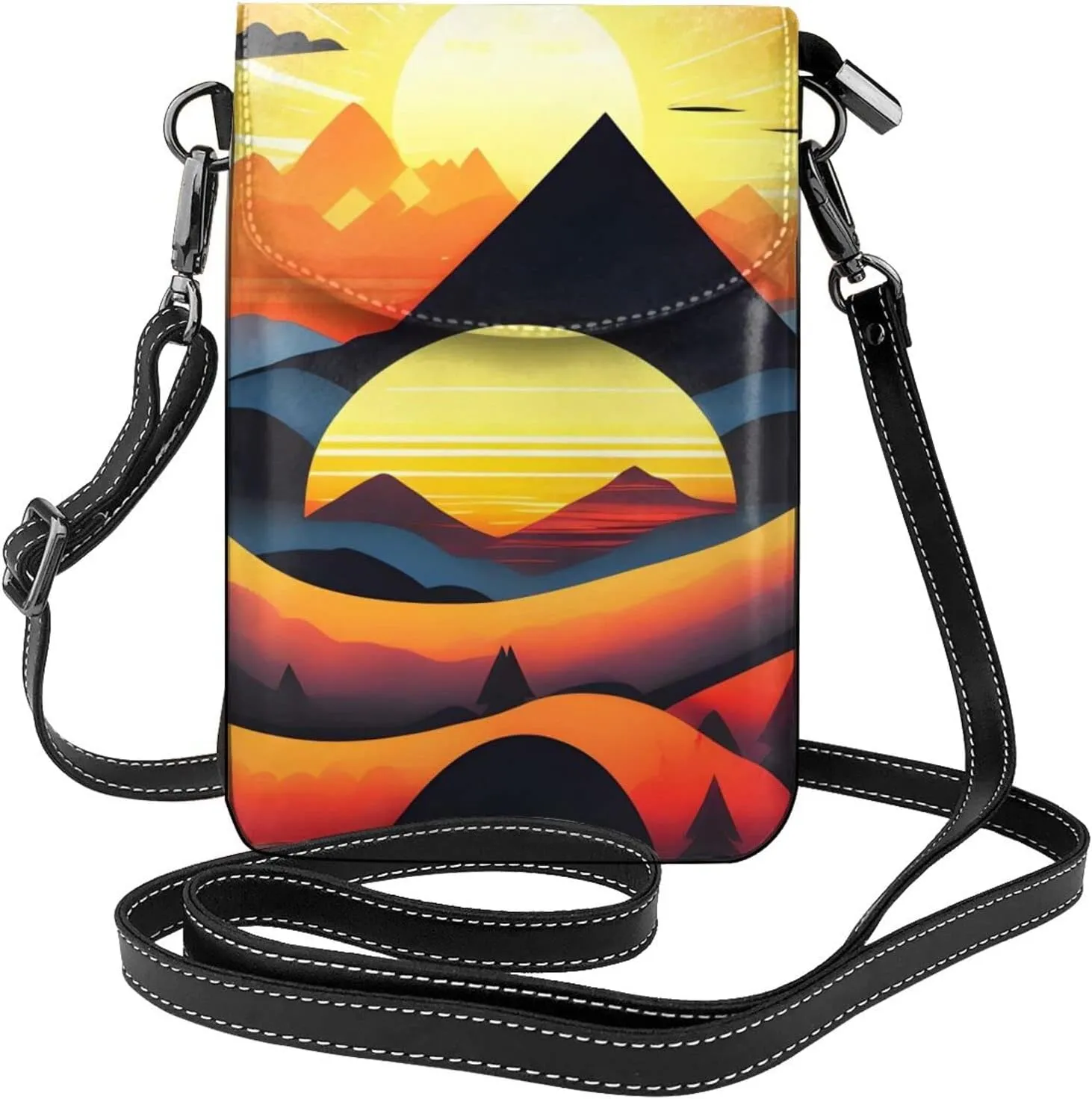 Sunrise Mountain Women'S Crossbody Bag, Zipper Phone Wallet, Cute Purse, Shoulder Bag, Detachable Shoulder Strap, Black