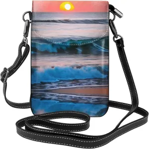 Sunset and Sunrise with Ocean Sea Waves Small Cell Phone Purse - Ideal Travel Accessory for Women and Teens - Adjustable Strap