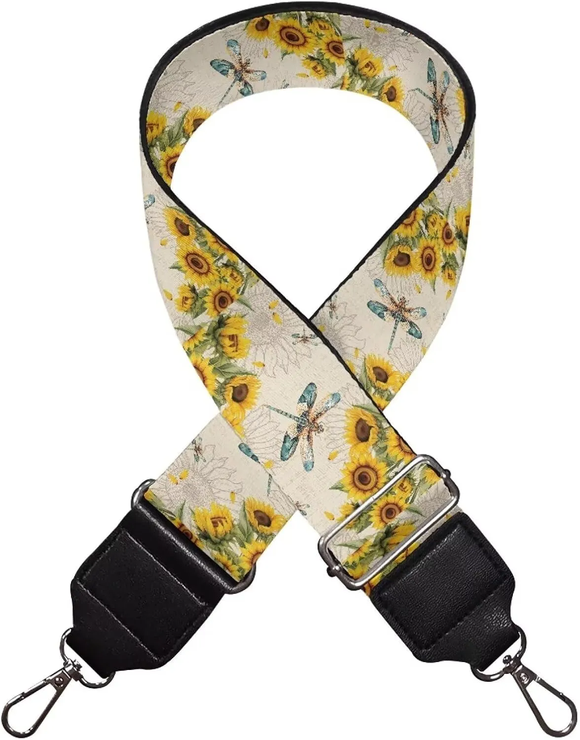 Suobstales Dragonfly Sunflower Print Women's Crossbody Bag with Guitar Strap Adjustable Handbag Purse Shoulder Belt Wide for Handbag