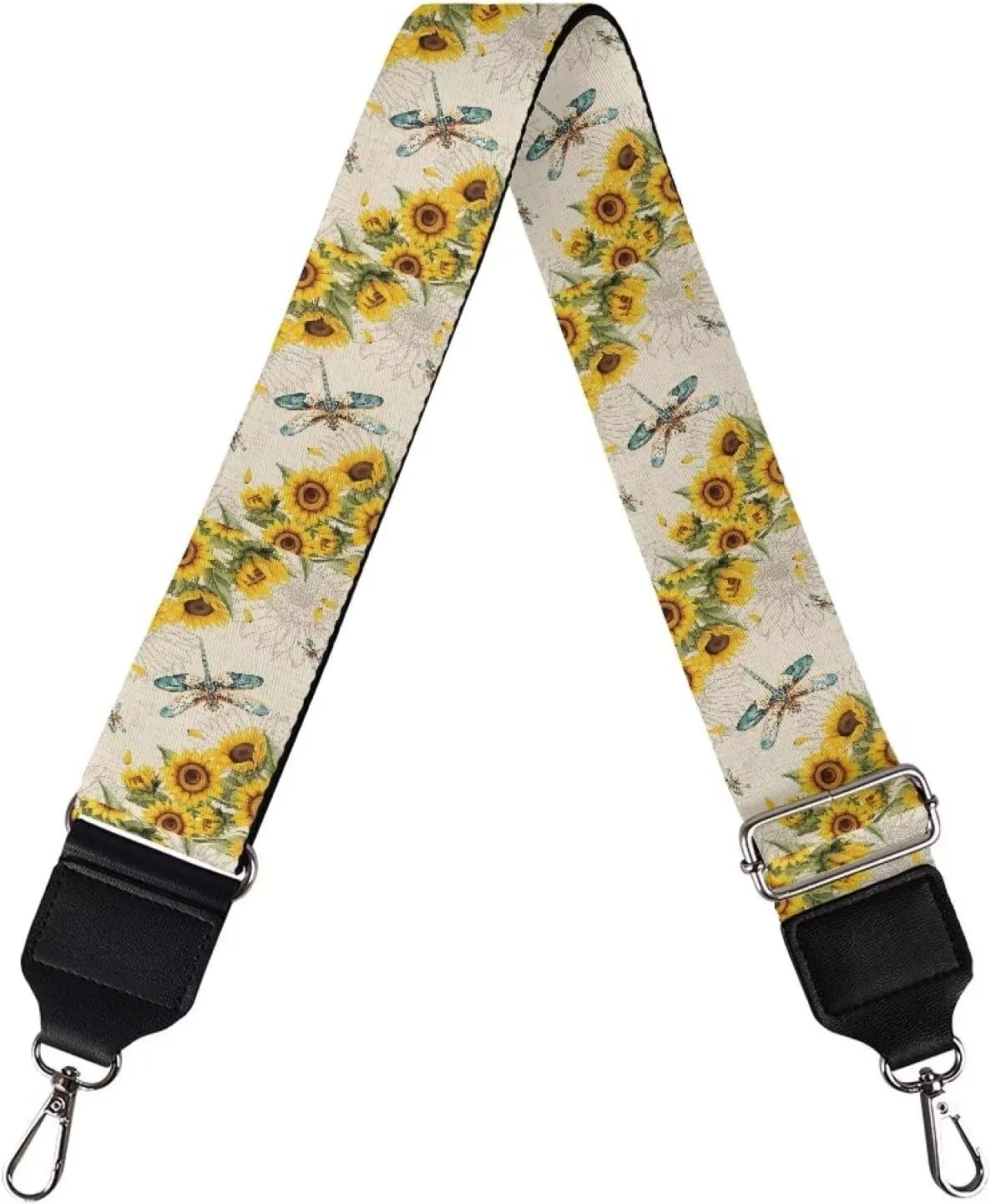 Suobstales Dragonfly Sunflower Print Women's Crossbody Bag with Guitar Strap Adjustable Handbag Purse Shoulder Belt Wide for Handbag