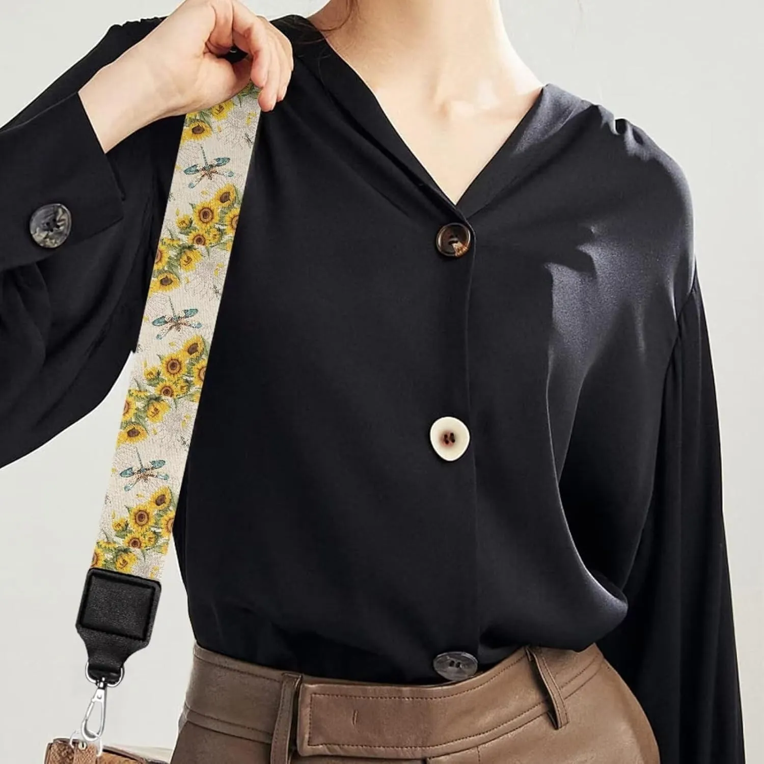 Suobstales Dragonfly Sunflower Print Women's Crossbody Bag with Guitar Strap Adjustable Handbag Purse Shoulder Belt Wide for Handbag