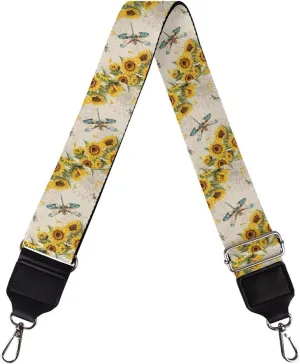 Suobstales Dragonfly Sunflower Print Women's Crossbody Bag with Guitar Strap Adjustable Handbag Purse Shoulder Belt Wide for Handbag