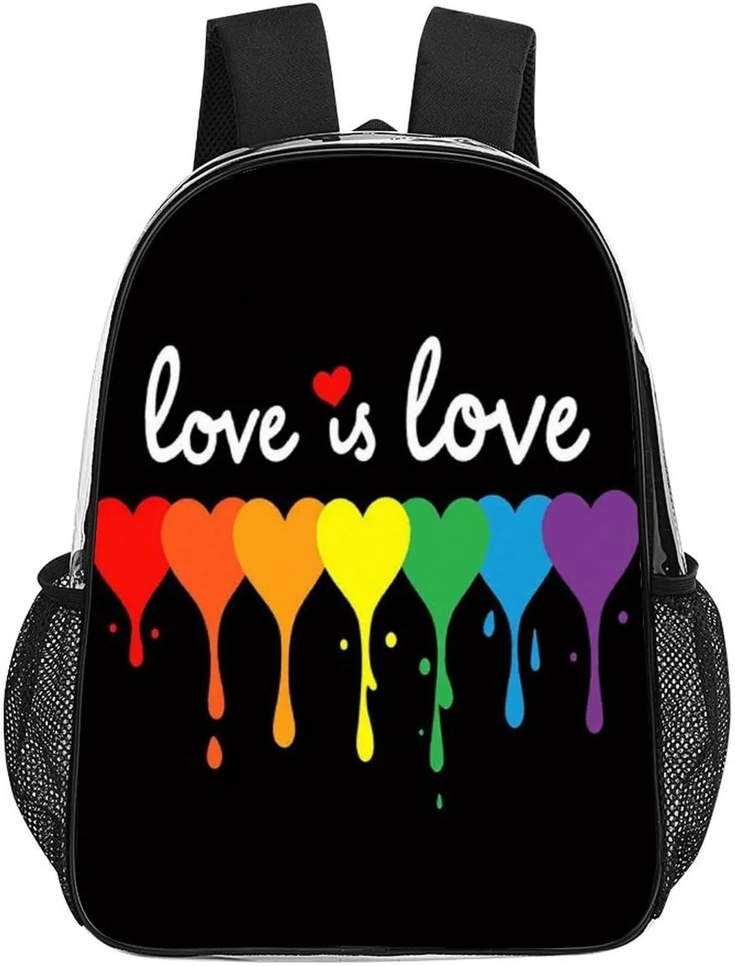 Supdreamc Lightweight Backpack for Gym Travel Bicycle - Big Capacity Multipurpose Transparent Carry On Bag, Lgbt Pride Rainbow Heart Love Is Love Travel Hiking Bag & Day Pack