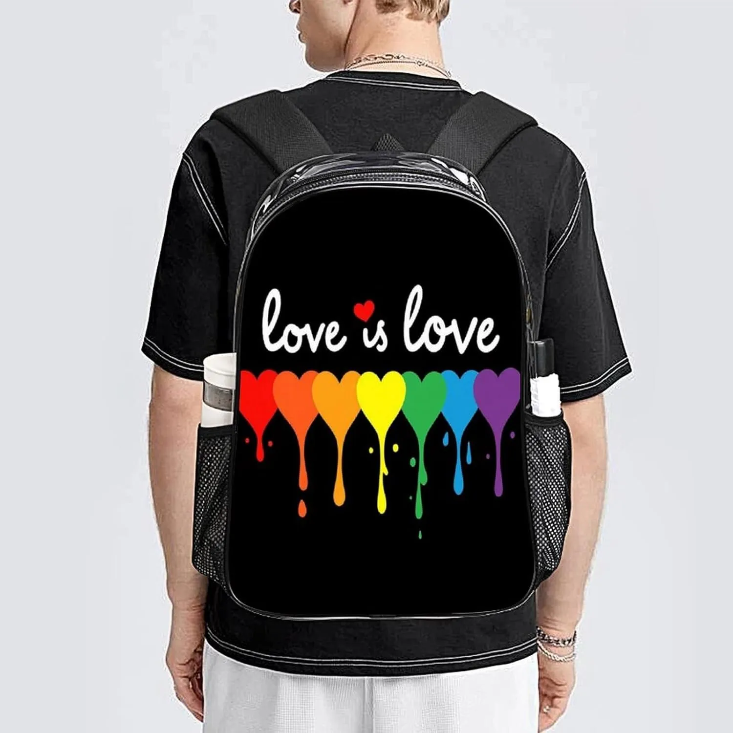 Supdreamc Lightweight Backpack for Gym Travel Bicycle - Big Capacity Multipurpose Transparent Carry On Bag, Lgbt Pride Rainbow Heart Love Is Love Travel Hiking Bag & Day Pack