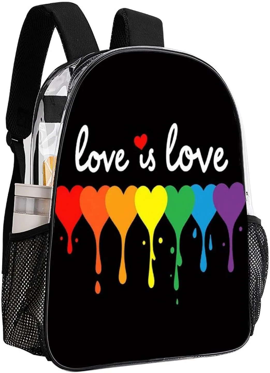 Supdreamc Lightweight Backpack for Gym Travel Bicycle - Big Capacity Multipurpose Transparent Carry On Bag, Lgbt Pride Rainbow Heart Love Is Love Travel Hiking Bag & Day Pack