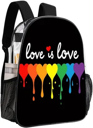 Supdreamc Lightweight Backpack for Gym Travel Bicycle - Big Capacity Multipurpose Transparent Carry On Bag, Lgbt Pride Rainbow Heart Love Is Love Travel Hiking Bag & Day Pack