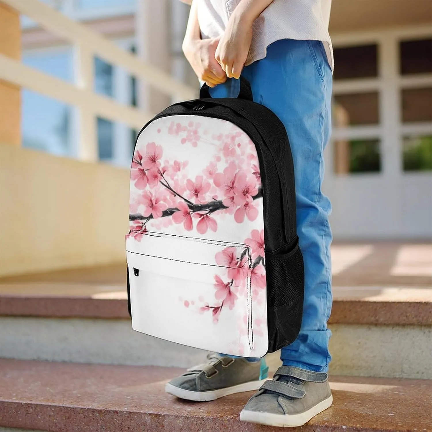 Supdreamc Men Women Lightweight Branch Of A Flourishing Tree Cherry Flowers Blossoms Spring Theme Art Backpack Large Capacity Carry On Bag With Padded Straps for Sports Work Walking Cycling