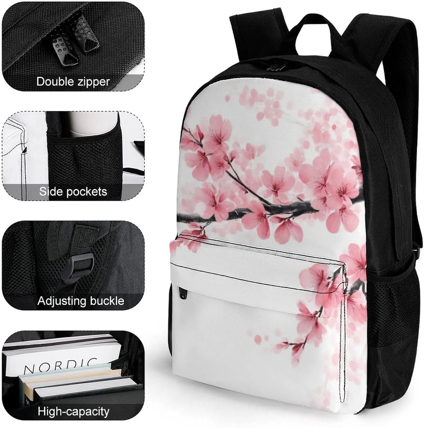 Supdreamc Men Women Lightweight Branch Of A Flourishing Tree Cherry Flowers Blossoms Spring Theme Art Backpack Large Capacity Carry On Bag With Padded Straps for Sports Work Walking Cycling