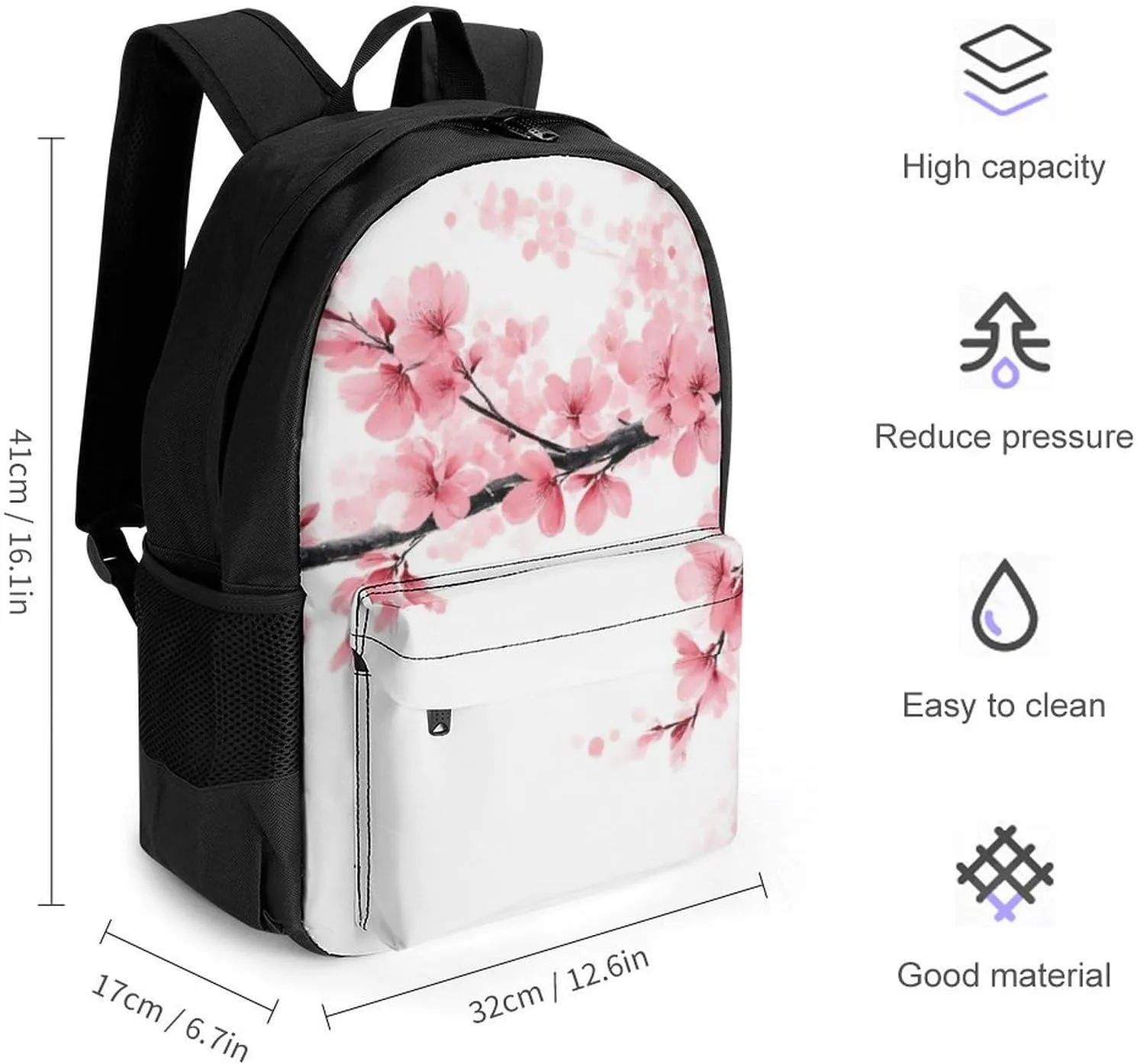 Supdreamc Men Women Lightweight Branch Of A Flourishing Tree Cherry Flowers Blossoms Spring Theme Art Backpack Large Capacity Carry On Bag With Padded Straps for Sports Work Walking Cycling