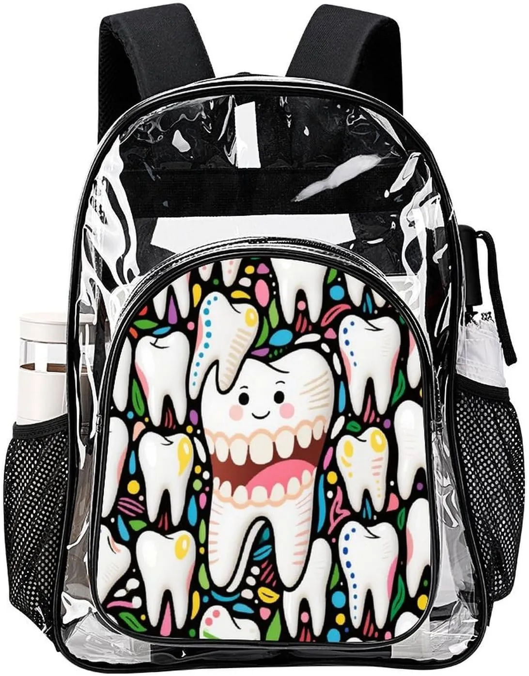Supdreamc Men Women Lightweight Cartoon Teeth Dental Art Backpack Large Capacity Bookbag Transparent Bag for Gym Business Running