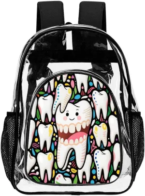 Supdreamc Men Women Lightweight Cartoon Teeth Dental Art Backpack Large Capacity Bookbag Transparent Bag for Gym Business Running
