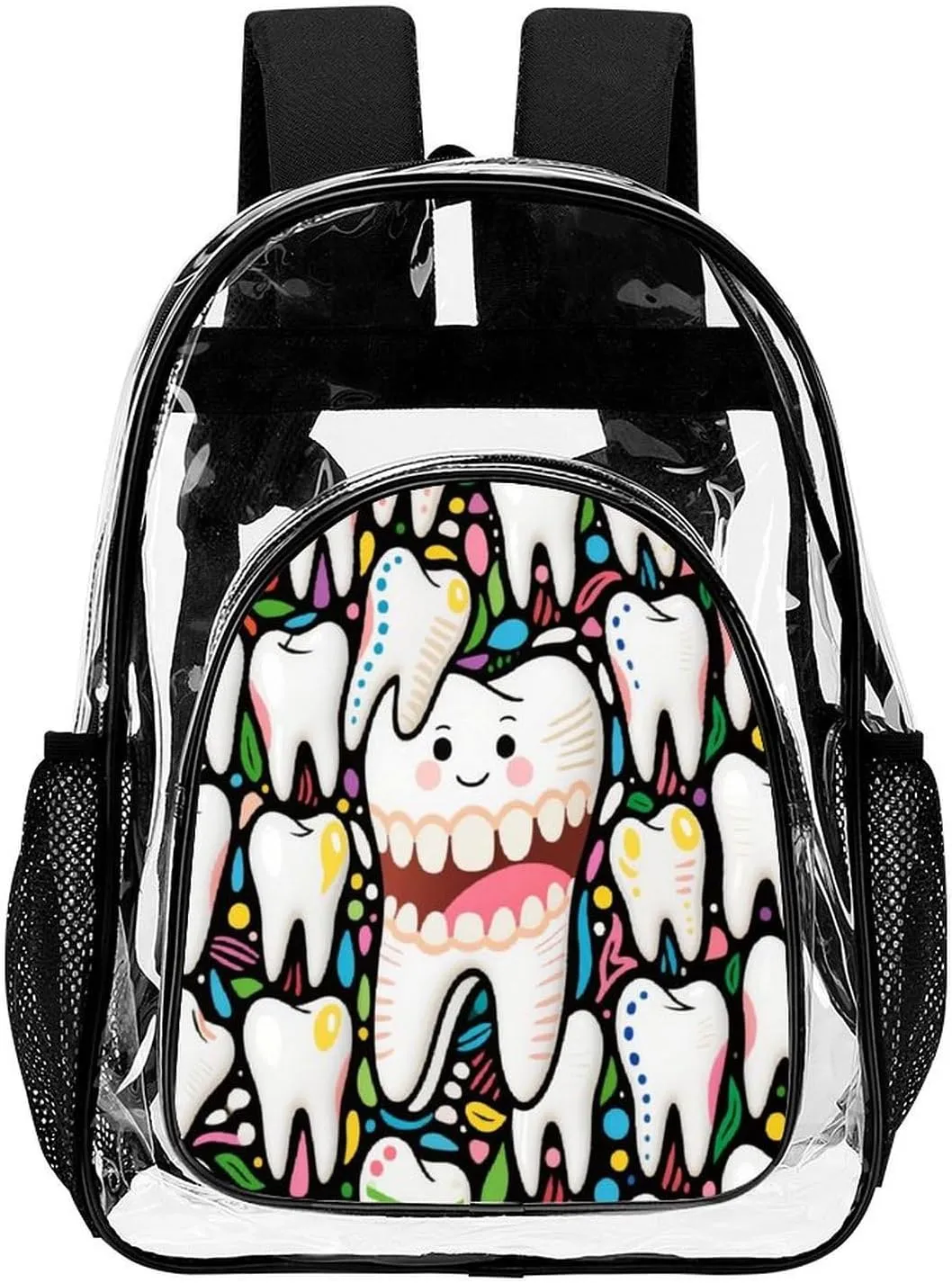 Supdreamc Men Women Lightweight Cartoon Teeth Dental Art Backpack Large Capacity Bookbag Transparent Bag for Gym Business Running