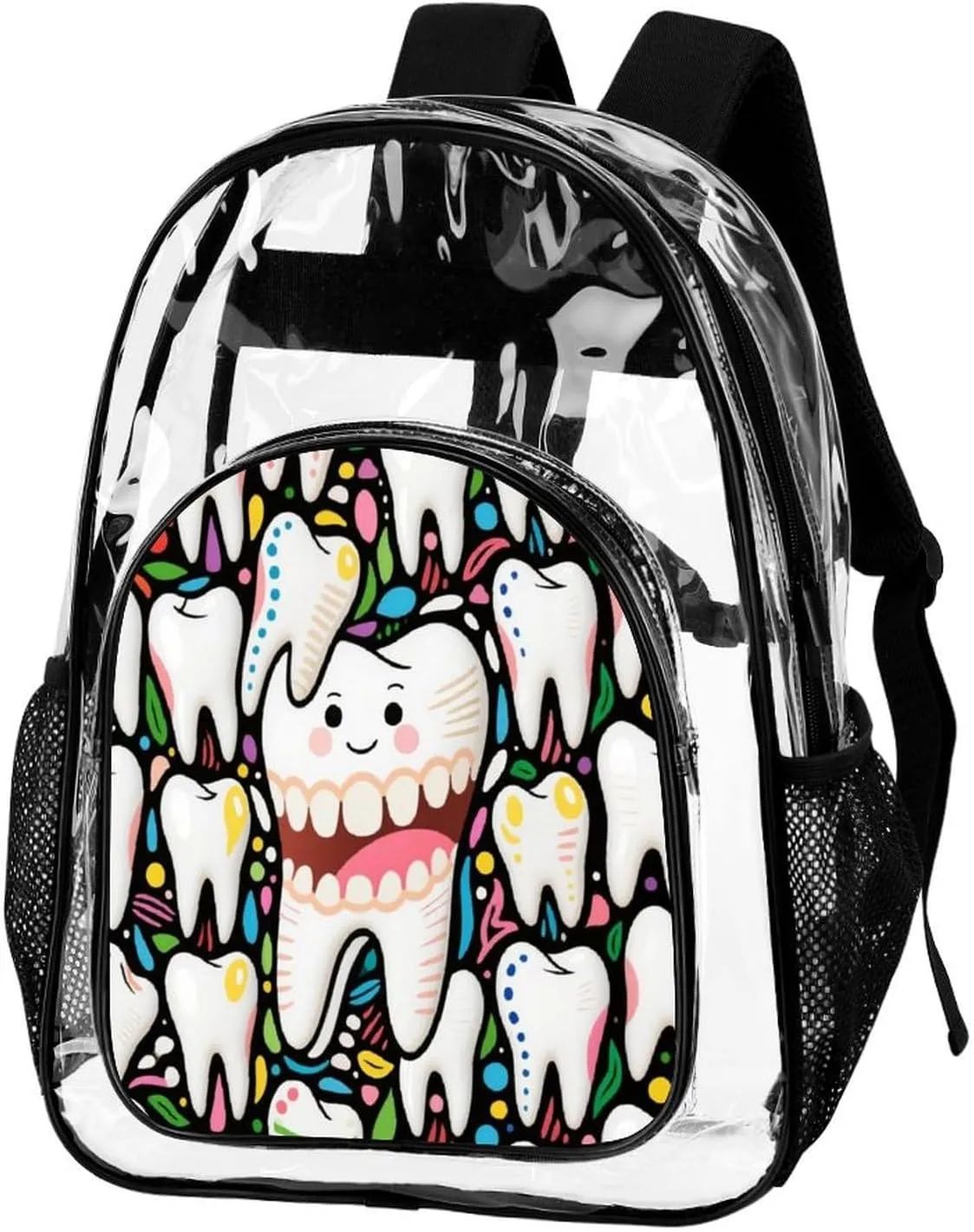 Supdreamc Men Women Lightweight Cartoon Teeth Dental Art Backpack Large Capacity Bookbag Transparent Bag for Gym Business Running