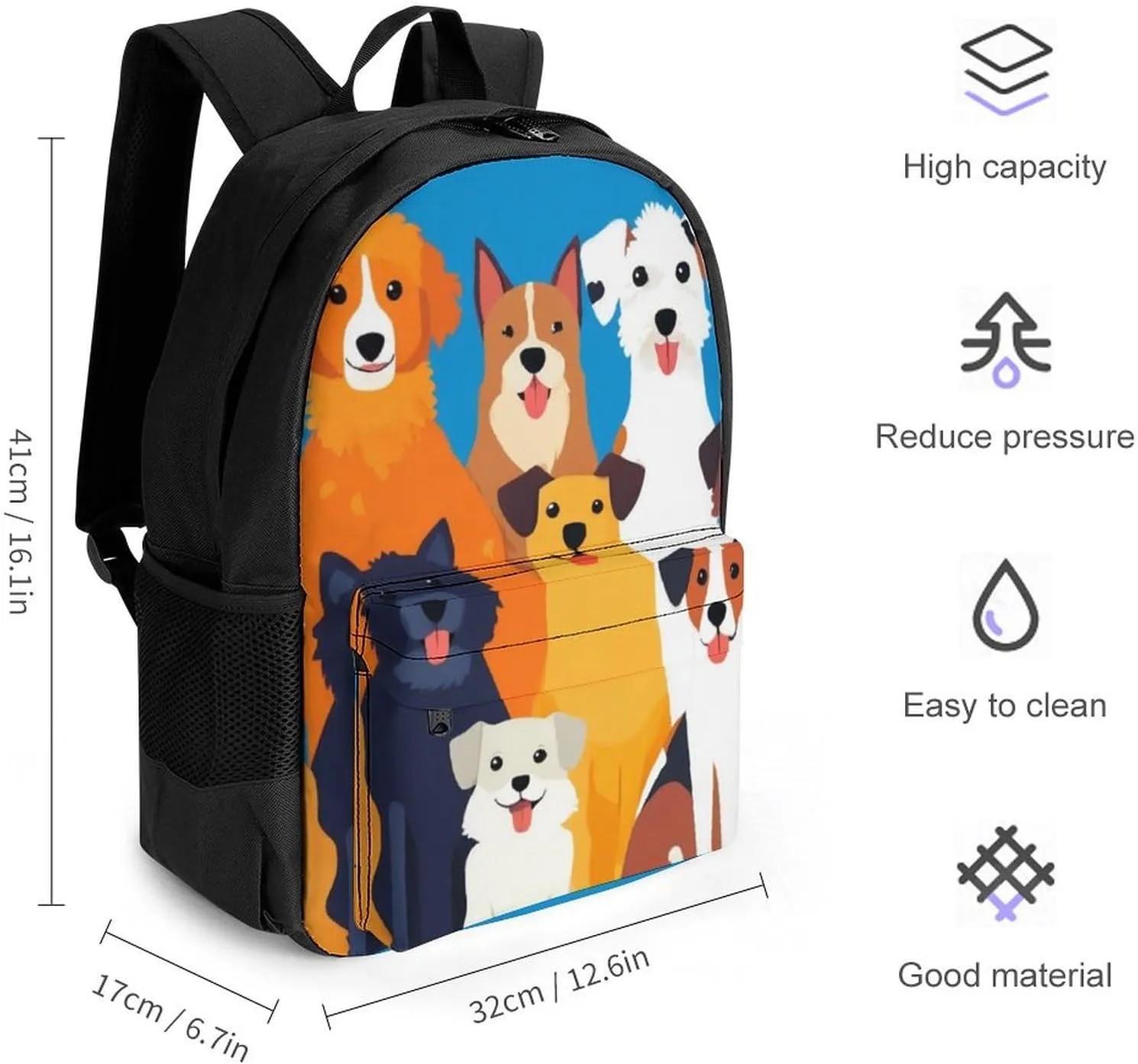 Supdreamc Men Women Polyester Cute Puppy Dog Casual Daypack Large Capacity Carry On Bag With Adjustable Shoulder Straps for Camping Work Running