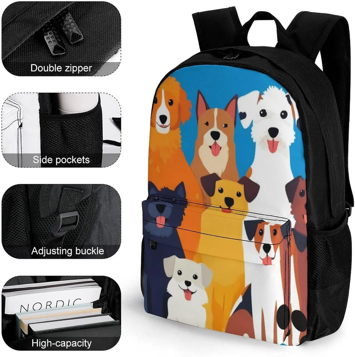 Supdreamc Men Women Polyester Cute Puppy Dog Casual Daypack Large Capacity Carry On Bag With Adjustable Shoulder Straps for Camping Work Running
