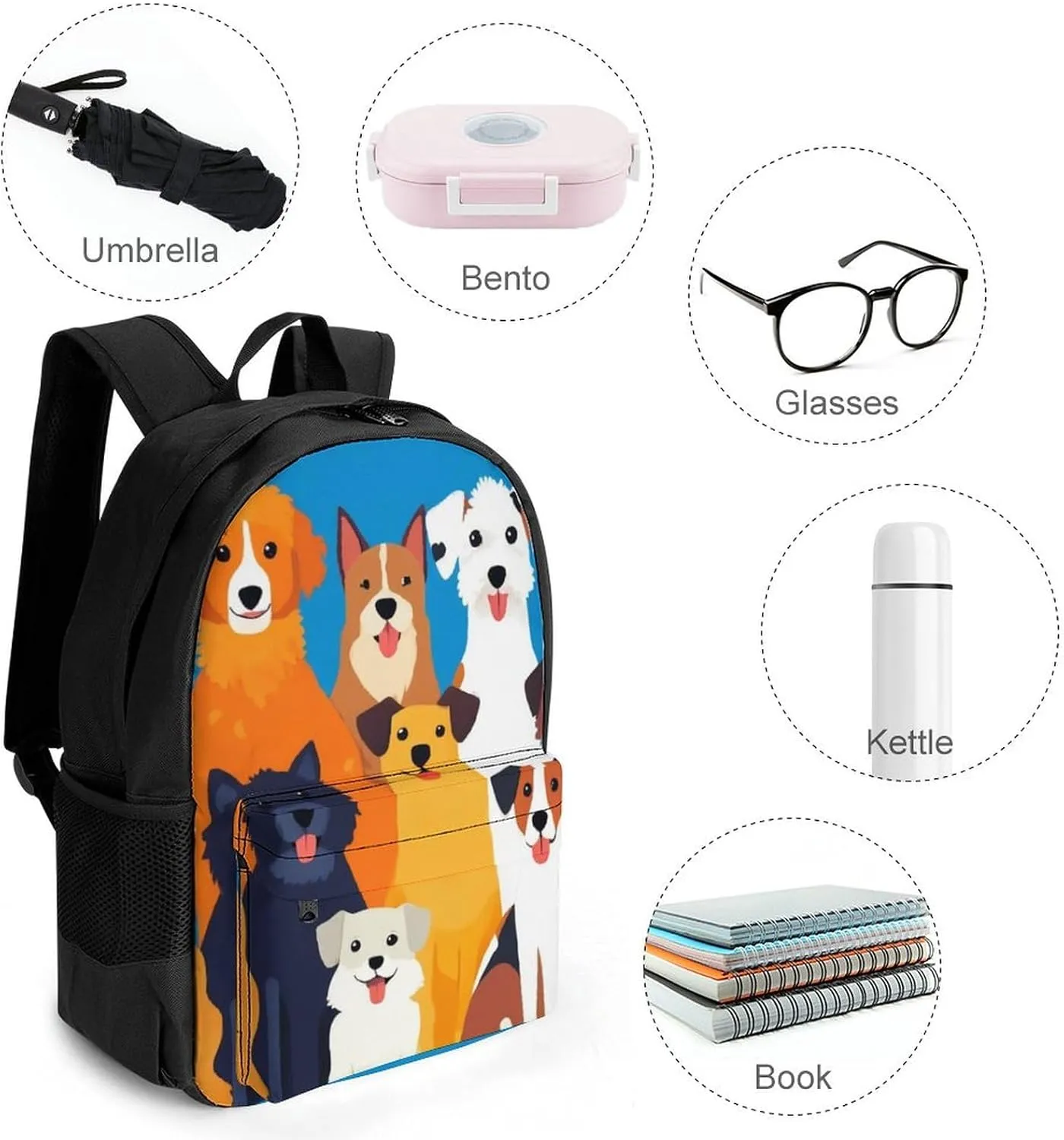 Supdreamc Men Women Polyester Cute Puppy Dog Casual Daypack Large Capacity Carry On Bag With Adjustable Shoulder Straps for Camping Work Running