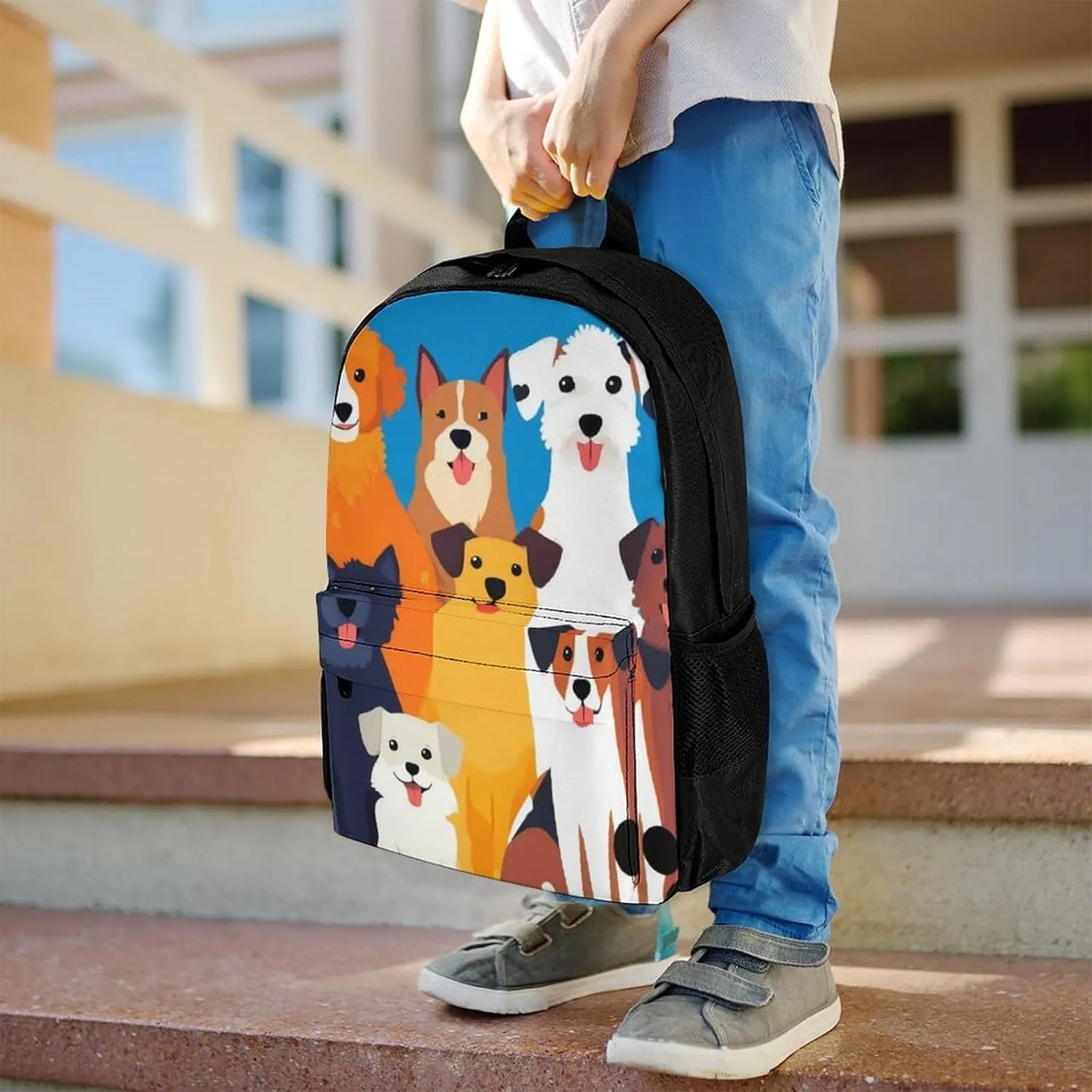 Supdreamc Men Women Polyester Cute Puppy Dog Casual Daypack Large Capacity Carry On Bag With Adjustable Shoulder Straps for Camping Work Running