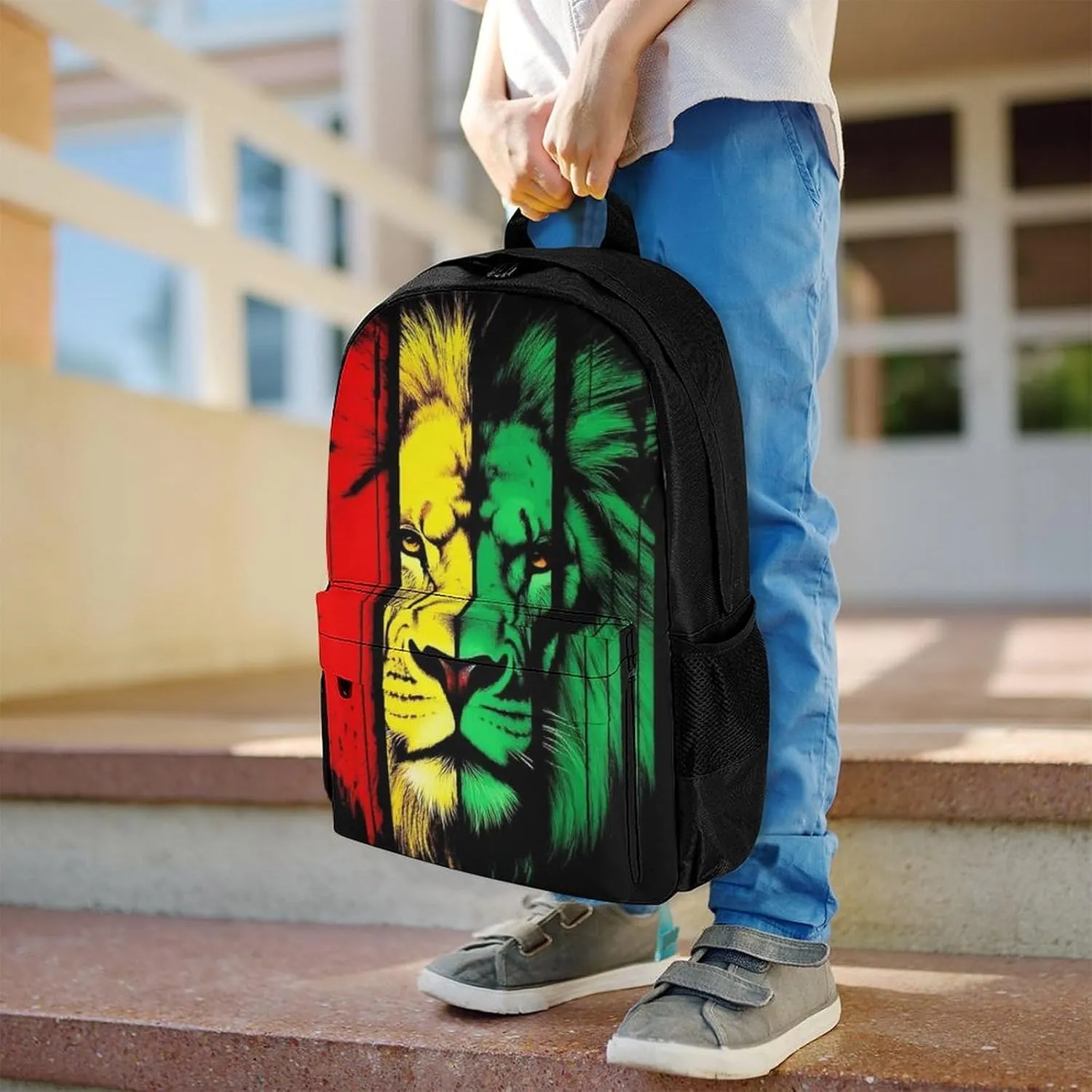 Supdreamc Men Women Polyester Reggae Rasta Flag Lion Daypack Big Capacity Shoulder Bag With Adjustable Shoulder Straps for Camping Travel Walking Cycling