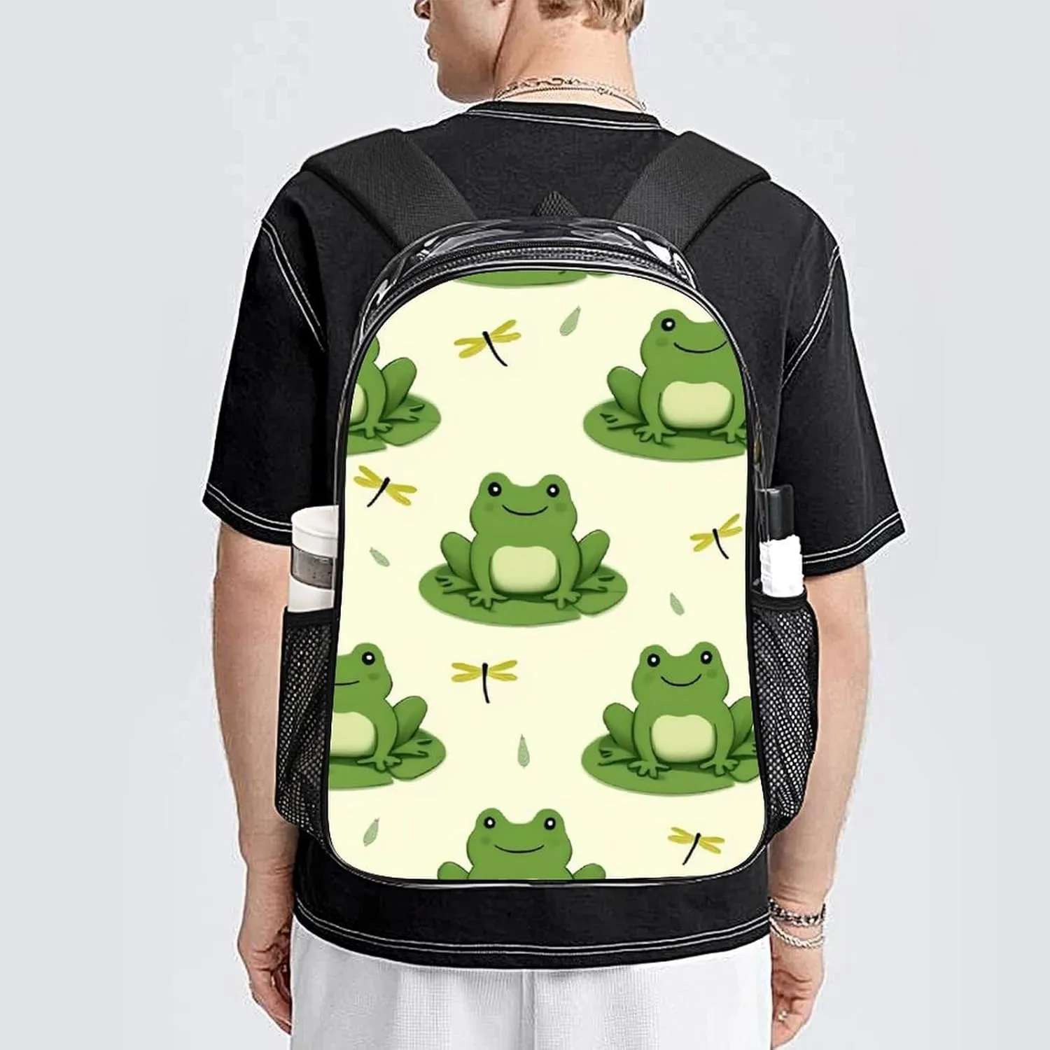 Supdreamc Men Women Transparent Cute Frog Animal Green Frogs Daypack Bookbag Big Capacity Shoulder Bag With Padded Straps for Climbing Travel Walking Cycling