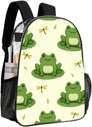 Supdreamc Men Women Transparent Cute Frog Animal Green Frogs Daypack Bookbag Big Capacity Shoulder Bag With Padded Straps for Climbing Travel Walking Cycling