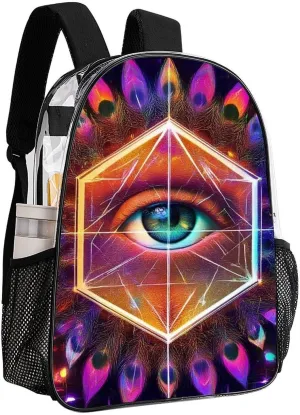 Supdreamc Rucksack Anti-Theft Multipurpose Large Capacity Carry On Bag - Colorful Tattoo Trippy Acid Eye Travel Hiking Day Pack Transparent Bag