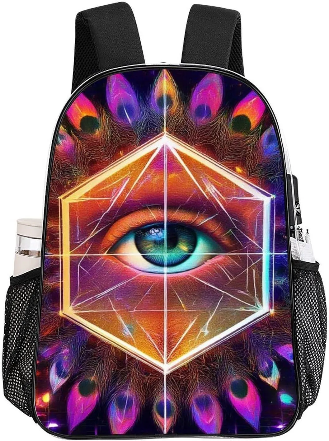 Supdreamc Rucksack Anti-Theft Multipurpose Large Capacity Carry On Bag - Colorful Tattoo Trippy Acid Eye Travel Hiking Day Pack Transparent Bag